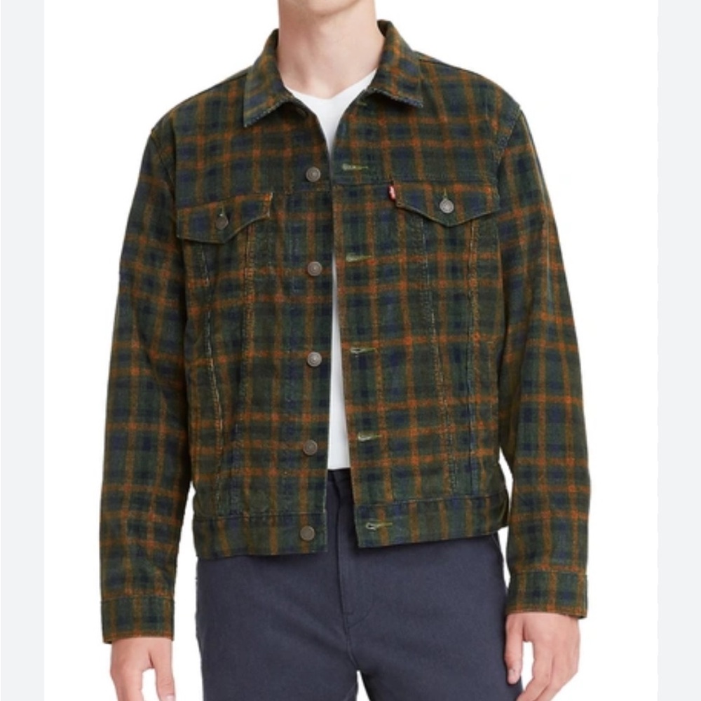 LEVIS Hunter green plaid truckers jacket size xl
